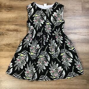 GYMBOREE Dress Girls Size 10 Tropical Leaf Print Dress Black Multicolor Summer